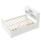 Twin/Full Size Captain Platform Bed with 4 Drawers and Storage Bookcase Headboard, Solid Wood Bed Frame with Storage Shelves