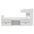 Twin/Full Size Captain Platform Bed with 4 Drawers and Storage Bookcase Headboard, Solid Wood Bed Frame with Storage Shelves