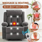 Fauteuil inclinable manuel surdimensionné avec massage par vibrations et fonction chauffante, canapé classique surpiqué à assise profonde