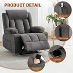 Fauteuil inclinable manuel surdimensionné avec massage par vibrations et fonction chauffante, canapé classique surpiqué à assise profonde