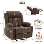 Fauteuil inclinable manuel surdimensionné avec massage par vibrations et fonction chauffante, canapé classique surpiqué à assise profonde