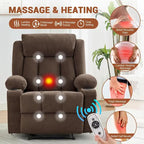 Fauteuil inclinable manuel surdimensionné avec massage par vibrations et fonction chauffante, canapé classique surpiqué à assise profonde