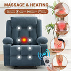 Fauteuil inclinable manuel surdimensionné avec massage par vibrations et fonction chauffante, canapé classique surpiqué à assise profonde