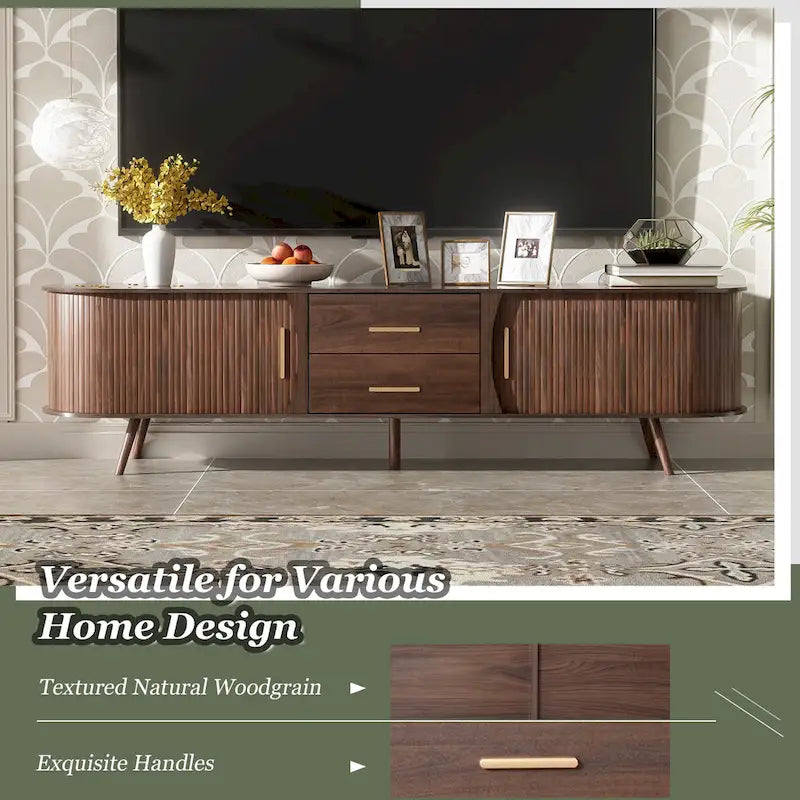 Mid-Century Modern TV Stand for 80 TV, Entertainment Center with Storage Media Console Table with 2 Drawers