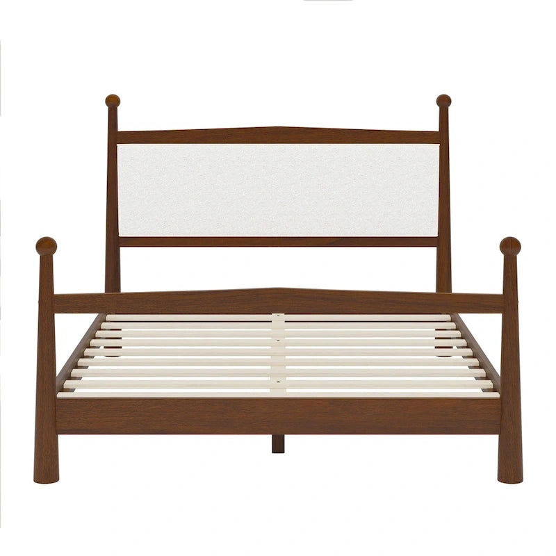 Platform Bed with Upholstered Boucle Headboard Panel Bed No Box Spring Needed Wood Slat Bed Low Profile Bed - Minimalist Design