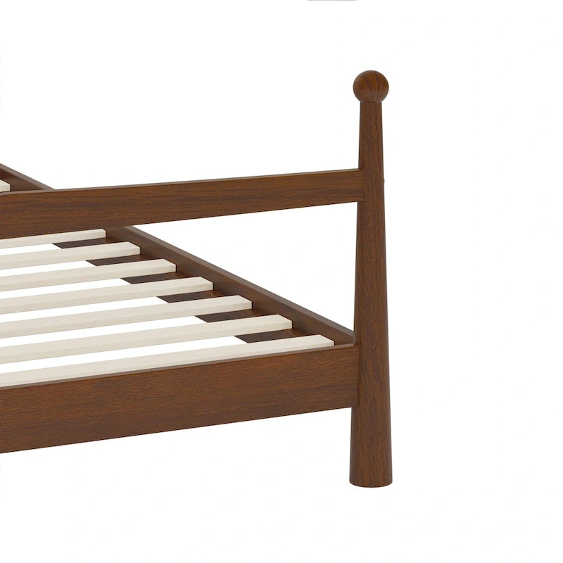Platform Bed with Upholstered Boucle Headboard Panel Bed No Box Spring Needed Wood Slat Bed Low Profile Bed - Minimalist Design