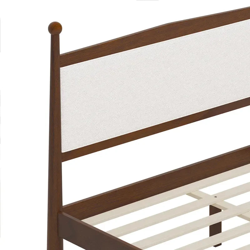 Platform Bed with Upholstered Boucle Headboard Panel Bed No Box Spring Needed Wood Slat Bed Low Profile Bed - Minimalist Design