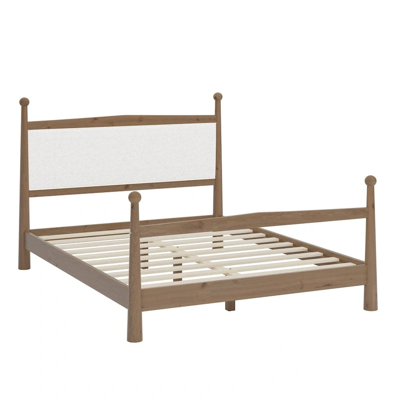 Platform Bed with Upholstered Boucle Headboard Panel Bed No Box Spring Needed Wood Slat Bed Low Profile Bed - Minimalist Design