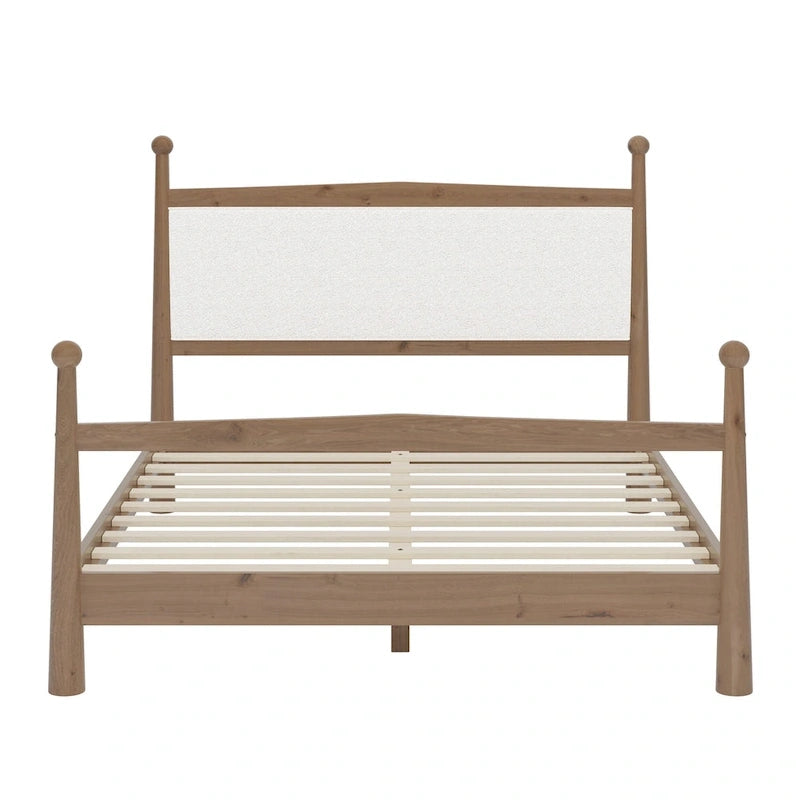 Platform Bed with Upholstered Boucle Headboard Panel Bed No Box Spring Needed Wood Slat Bed Low Profile Bed - Minimalist Design