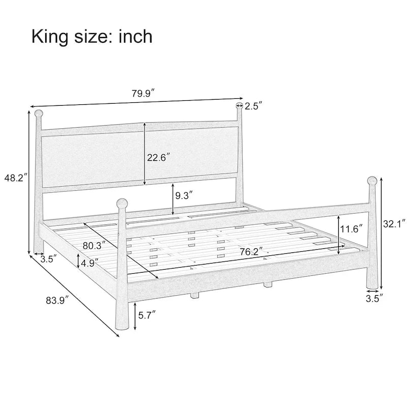 Platform Bed with Upholstered Boucle Headboard Panel Bed No Box Spring Needed Wood Slat Bed Low Profile Bed - Minimalist Design
