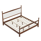Platform Bed with Upholstered Boucle Headboard Panel Bed No Box Spring Needed Wood Slat Bed Low Profile Bed - Minimalist Design