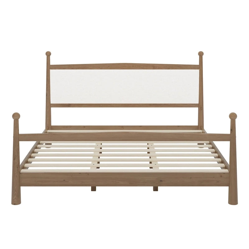 Platform Bed with Upholstered Boucle Headboard Panel Bed No Box Spring Needed Wood Slat Bed Low Profile Bed - Minimalist Design