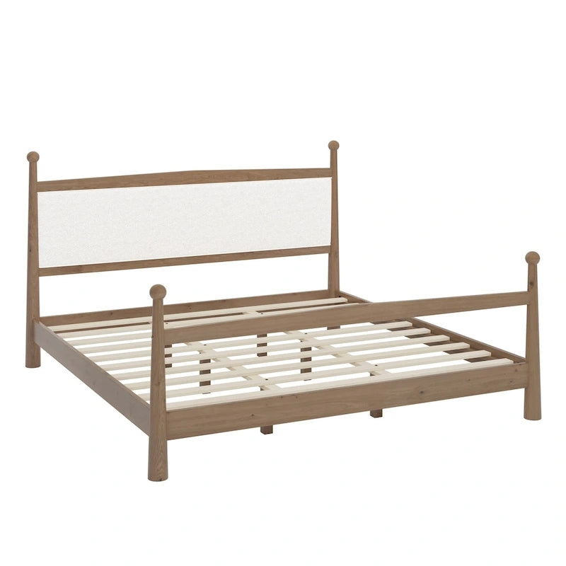 Platform Bed with Upholstered Boucle Headboard Panel Bed No Box Spring Needed Wood Slat Bed Low Profile Bed - Minimalist Design