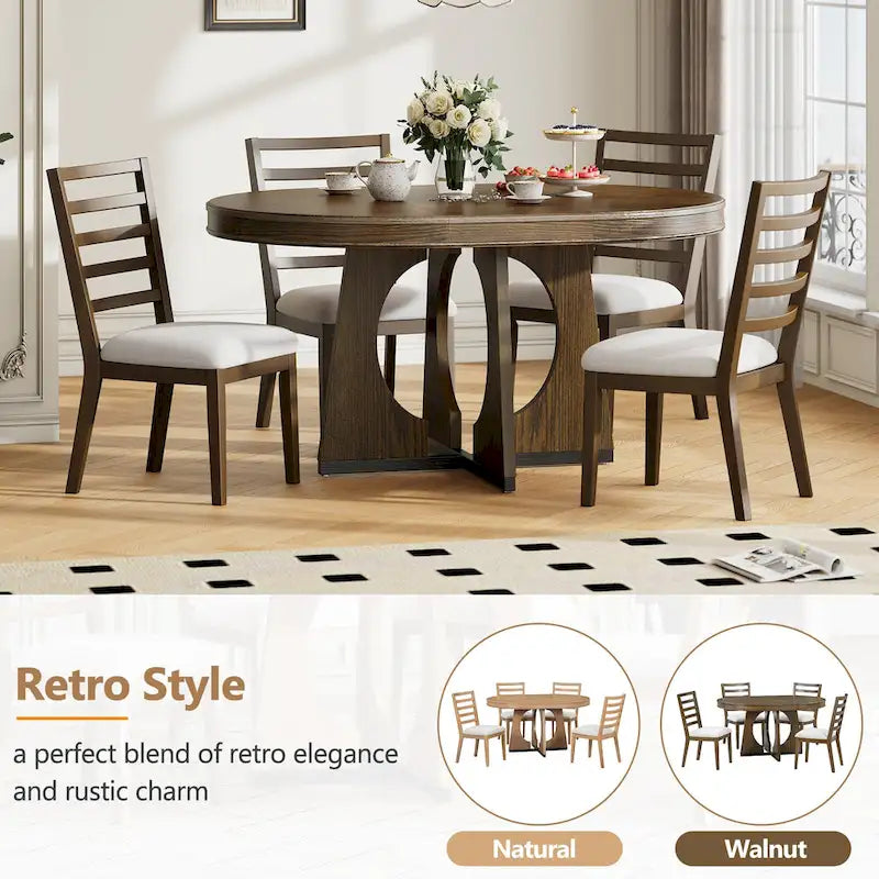 Ensemble de salle à manger rustique et fonctionnel 5 pièces, comprenant 1 table extensible avec rallonge de 40 cm et 4 chaises rembourrées