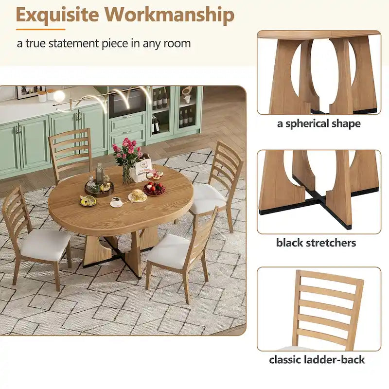 Ensemble de salle à manger rustique et fonctionnel 5 pièces, comprenant 1 table extensible avec rallonge de 40 cm et 4 chaises rembourrées
