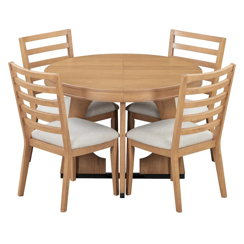 Ensemble de salle à manger rustique et fonctionnel 5 pièces, comprenant 1 table extensible avec rallonge de 40 cm et 4 chaises rembourrées