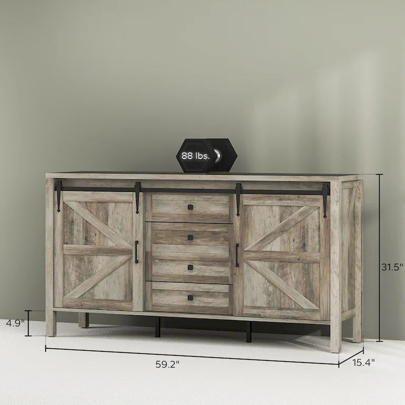 HOMCOM 59 Inch Farmhouse Sideboard Buffet Cabinet with Thick Top, Coffee Bar Cabinet with 2 Adjustable Shelves for Kitchen
