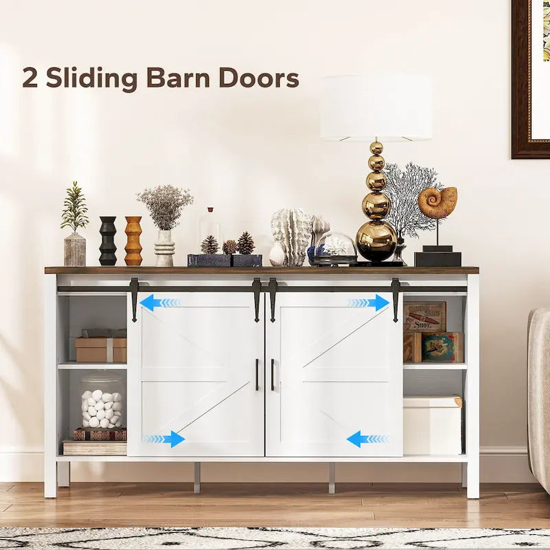 HOMCOM 59 Inch Farmhouse Sideboard Buffet Cabinet with Thick Top, Coffee Bar Cabinet with 2 Adjustable Shelves for Kitchen