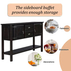 Solid Wood Sideboard Console Table with 2 Drawers and Cabinets and Bottom Shelf, Storage Dining Buffet Server Cabinet