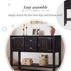Solid Wood Sideboard Console Table with 2 Drawers and Cabinets and Bottom Shelf, Storage Dining Buffet Server Cabinet