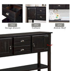 Solid Wood Sideboard Console Table with 2 Drawers and Cabinets and Bottom Shelf, Storage Dining Buffet Server Cabinet