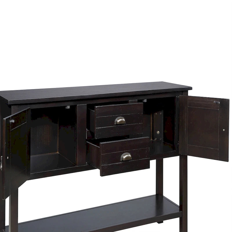 Solid Wood Sideboard Console Table with 2 Drawers and Cabinets and Bottom Shelf, Storage Dining Buffet Server Cabinet
