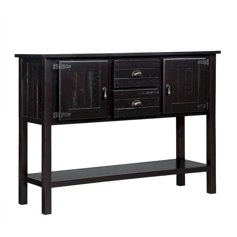 Solid Wood Sideboard Console Table with 2 Drawers and Cabinets and Bottom Shelf, Storage Dining Buffet Server Cabinet