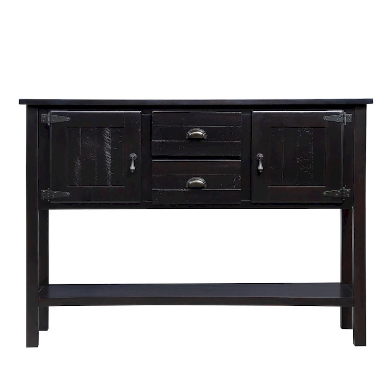 Solid Wood Sideboard Console Table with 2 Drawers and Cabinets and Bottom Shelf, Storage Dining Buffet Server Cabinet