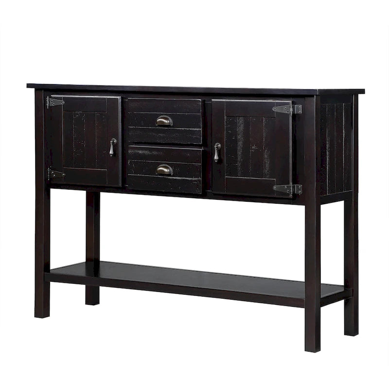 Solid Wood Sideboard Console Table with 2 Drawers and Cabinets and Bottom Shelf, Storage Dining Buffet Server Cabinet