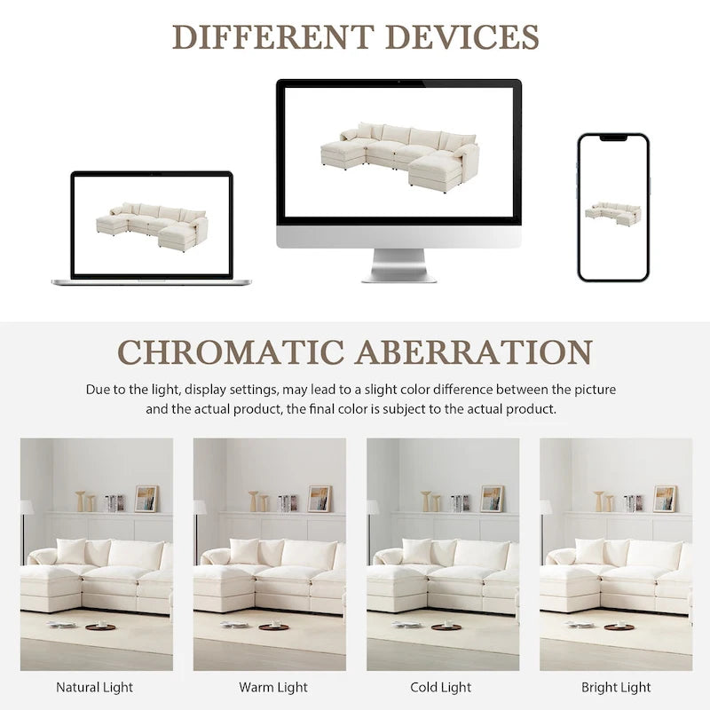 Chenille Modular Sectional Sofa, U Shaped Cloud Upholstered Couch Set