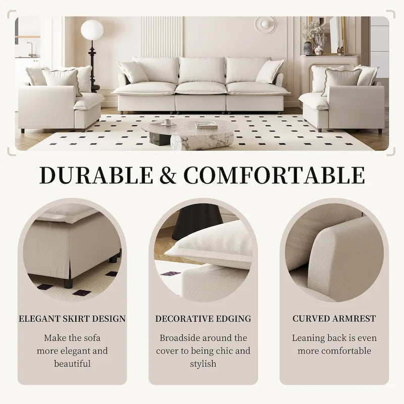 Canapé d'angle modulaire en chenille, canapé et 2 fauteuils rembourrés