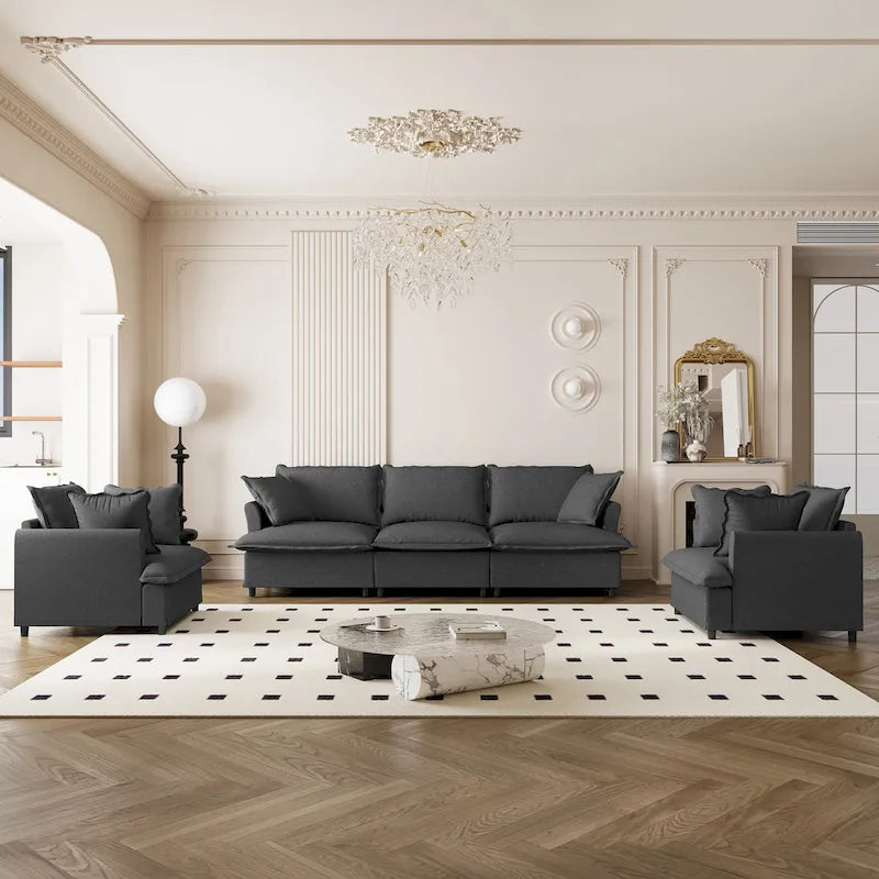Canapé d'angle modulaire en chenille, canapé et 2 fauteuils rembourrés