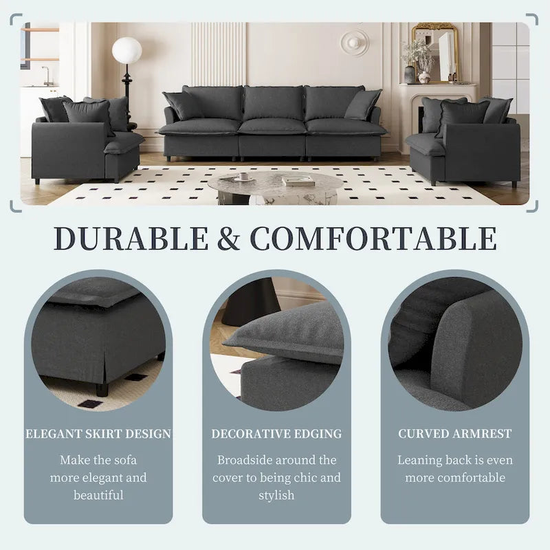 Canapé d'angle modulaire en chenille, canapé et 2 fauteuils rembourrés