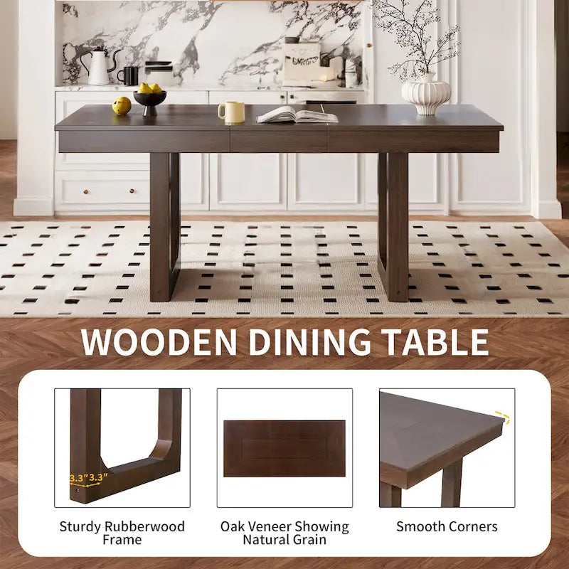 5 Piece Extendable Dining Table Set, Farmhouse Extendable Table with 18 Move Leaf