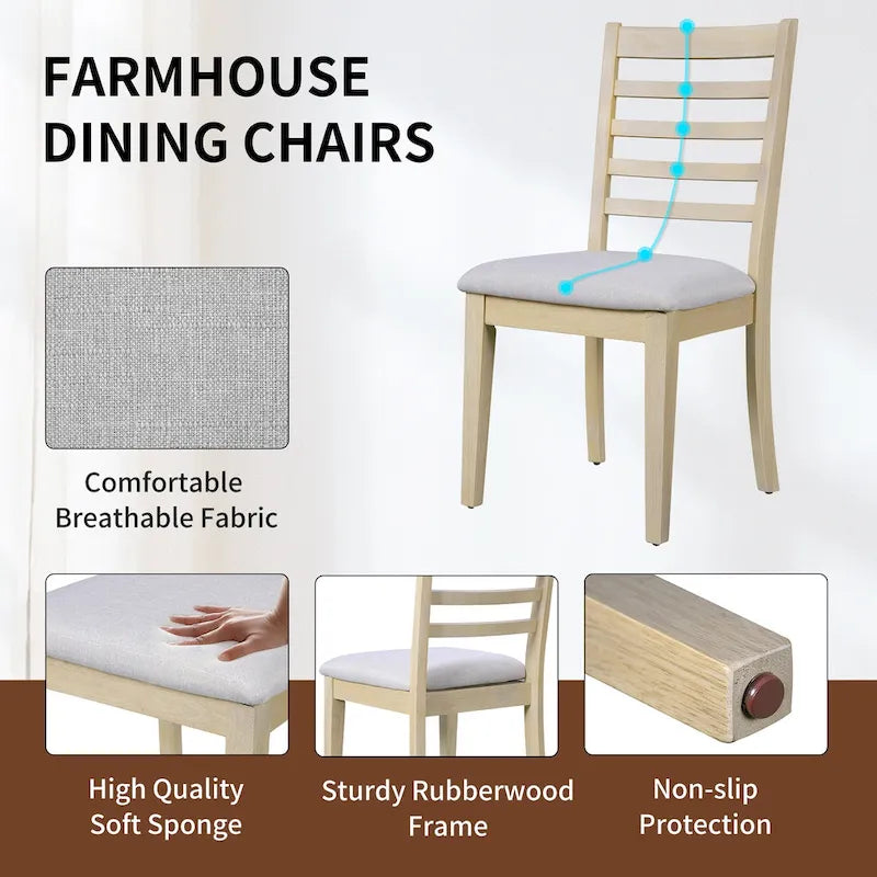 5 Piece Extendable Dining Table Set, Farmhouse Extendable Table with 18 Move Leaf