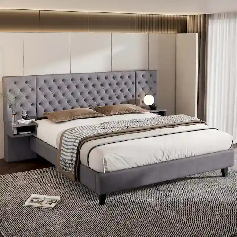 Christopher Knight Home - Alexander King Velvet Upholstered Tufted Platform Bed with Nightstands