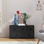 Commode moderne à 5 tiroirs avec bac en tissu, cadre en acier, plateau en bois pour chambre, entrée
