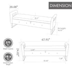 67.91 Velvet Storage Bench with Armrests and Wood Frame for Bedroom