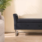 67.91 Velvet Storage Bench with Armrests and Wood Frame for Bedroom