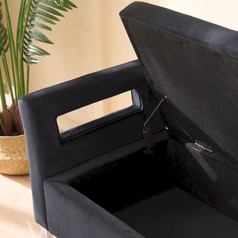 67.91 Velvet Storage Bench with Armrests and Wood Frame for Bedroom