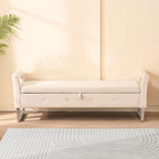 67.91 Velvet Storage Bench with Armrests and Wood Frame for Bedroom