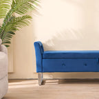 67.91 Velvet Storage Bench with Armrests and Wood Frame for Bedroom