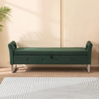 67.91 Velvet Storage Bench with Armrests and Wood Frame for Bedroom