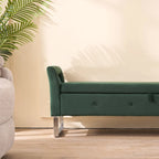 67.91 Velvet Storage Bench with Armrests and Wood Frame for Bedroom