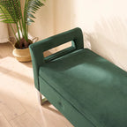 67.91 Velvet Storage Bench with Armrests and Wood Frame for Bedroom