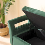 67.91 Velvet Storage Bench with Armrests and Wood Frame for Bedroom