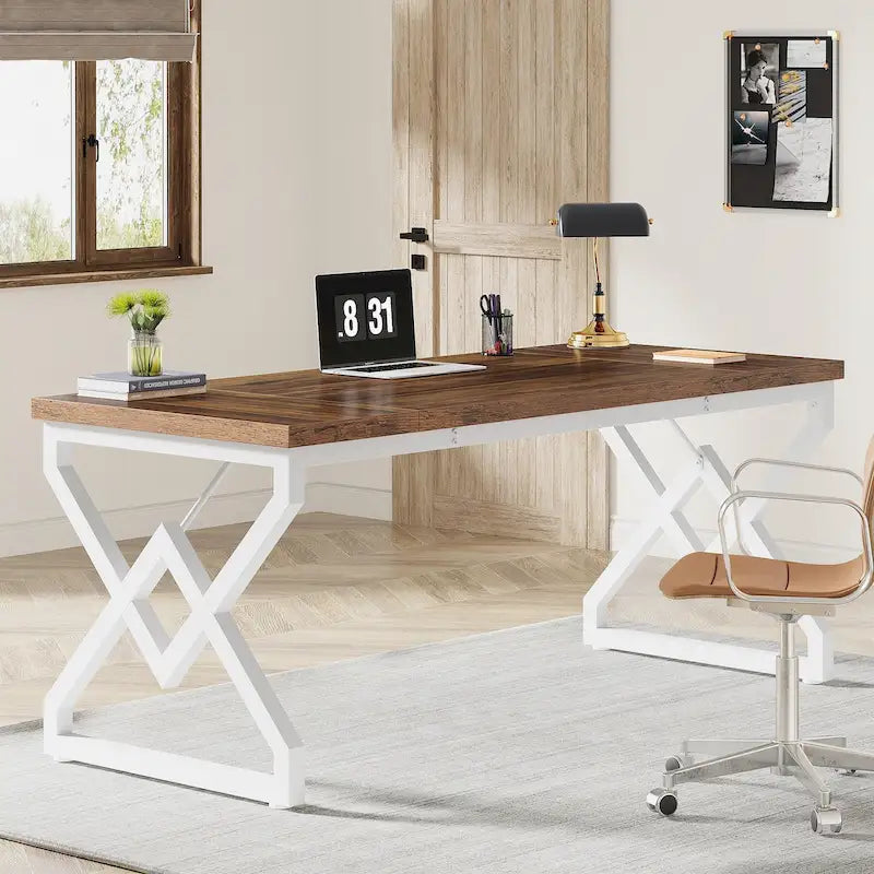 63-inch Executive Desk with Metal Frame, Modern Office Computer Desk for Home Office