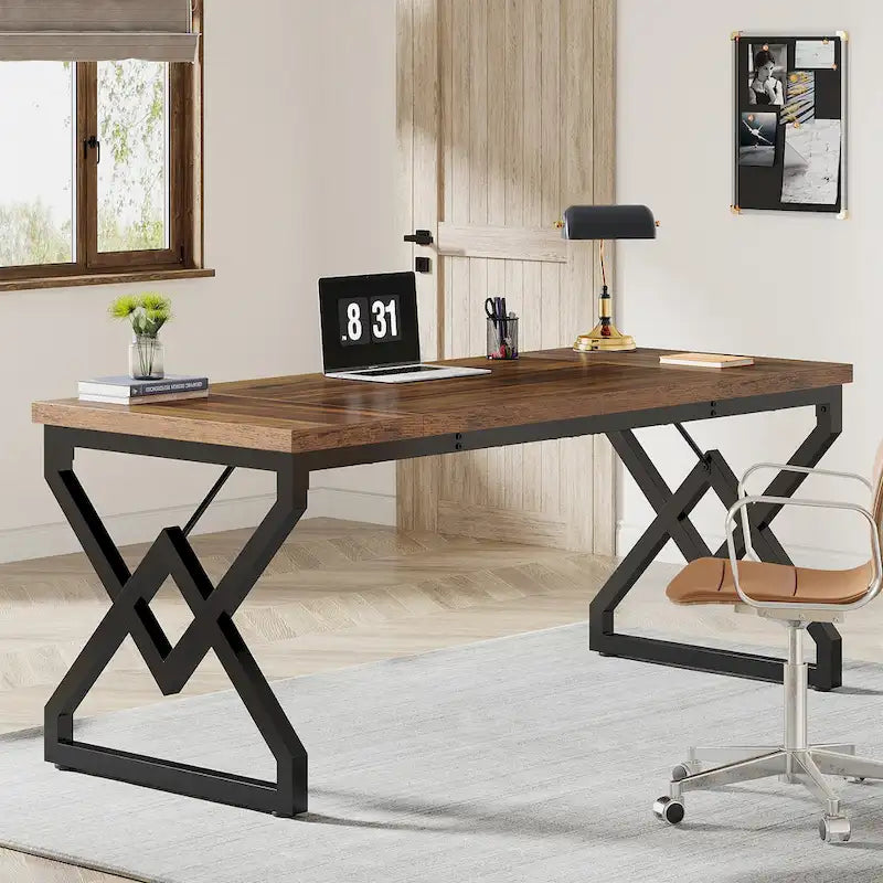 63-inch Executive Desk with Metal Frame, Modern Office Computer Desk for Home Office