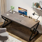 63-inch Executive Desk with Metal Frame, Modern Office Computer Desk for Home Office