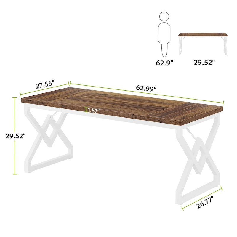 63-inch Executive Desk with Metal Frame, Modern Office Computer Desk for Home Office